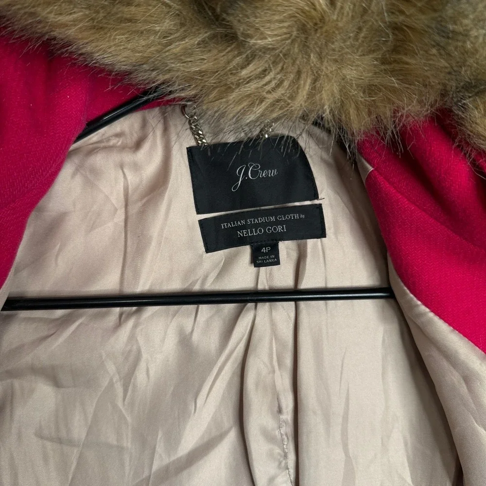 J.Crew Chateau Parka Italian Stadium Cloth Pink Wool Faux Fur Hood Coat 4P - Picture 5 of 9